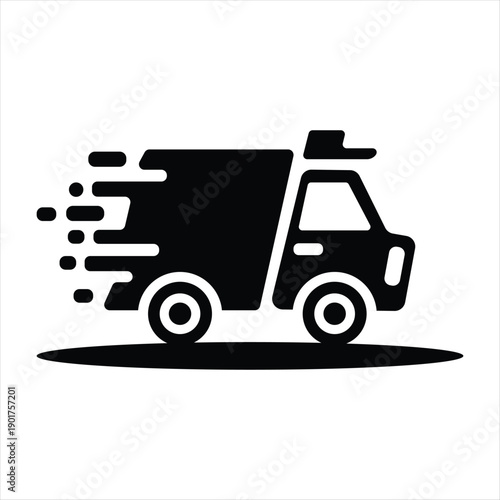 Fast Food Delivery Vehicle Icon – Restaurant Express Service Black White Vector