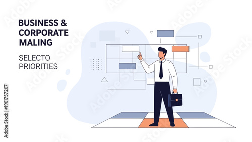 Businessman pointing at flowchart, business and corporate planning, selecting priorities
