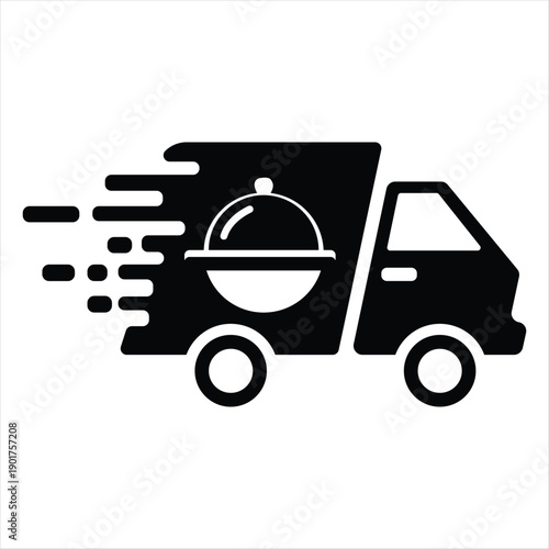 Fast Food Delivery Vehicle Icon – Restaurant Express Service Black White Vector