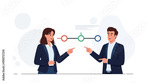 Business People Pointing at Timeline Icons, Collaboration and Strategy