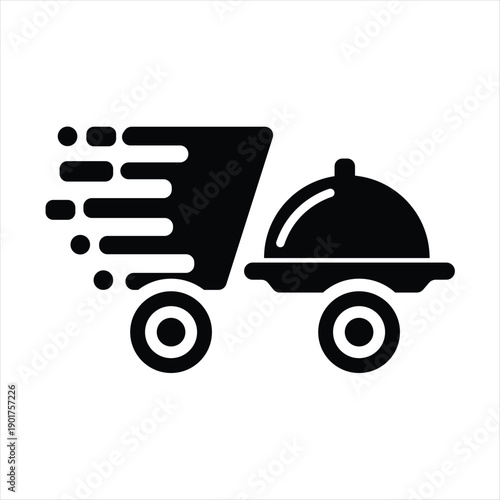 Fast Food Delivery Vehicle Icon – Restaurant Express Service Black White Vector