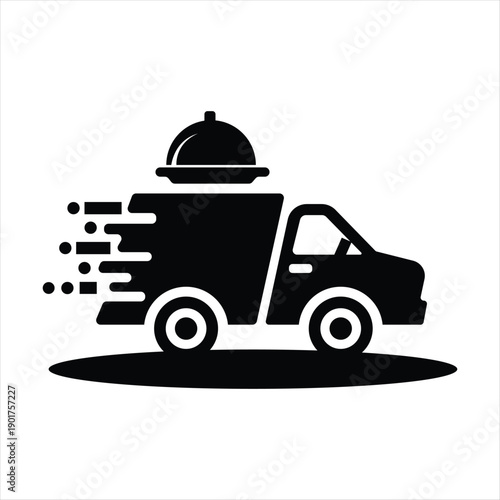 Fast Food Delivery Vehicle Icon – Restaurant Express Service Black White Vector
