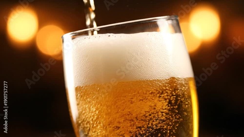 Wallpaper Mural Beer Pouring Into Glass with Foamy Head, and Bokeh Lights. Torontodigital.ca