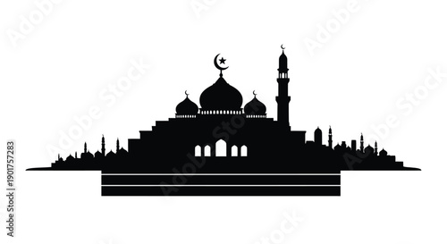 Ramadan Mosque Island Silhouette Greeting Card Icon