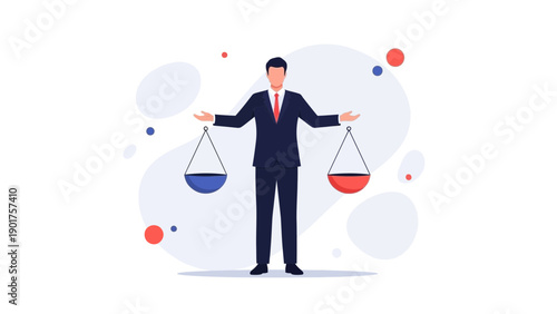 Businessman Balancing Scales, Decision Making, Justice, Fairness, Business Concept
