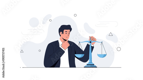 Businessman weighing justice scales, symbolizing fairness and decision making