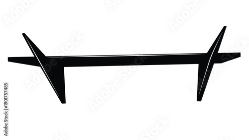 Abstract black silhouette of a modern architectural structure or bridge section featuring sleek lines and sharp angles against white.