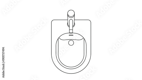 Minimalist top view line drawing of a bathroom bidet or sink fixture isolated on a clean white background for interior design.
