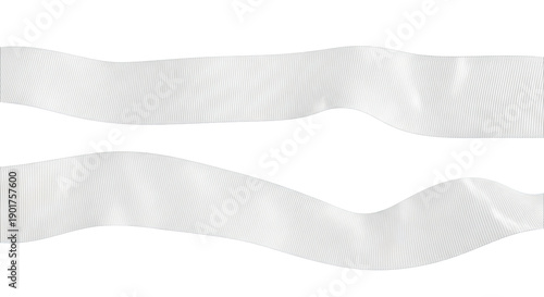 Two White Ribbons with Vertical Stripes on White Background