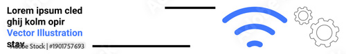 Technology, connectivity, automation, wireless communication, network management, digital systems. wireless signal with gear symbols. Connectivity and automation concept