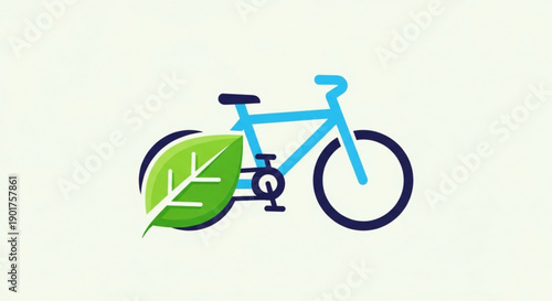 Eco friendly bicycle with green leaf symbolizing sustainable transportation and environmental conservation on a clean white background