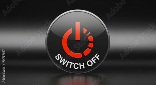 Red switch off button icon with power symbol on dark background representing shutdown or turn off concept
