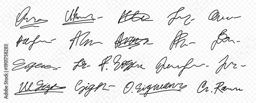 Doodle Fake Signature Autograph Kit in Transparent Png. Doodle Random Handwritten Sample Name Sign Signature Collection. Vector Handwriting Line Isolated Graphic Clipart