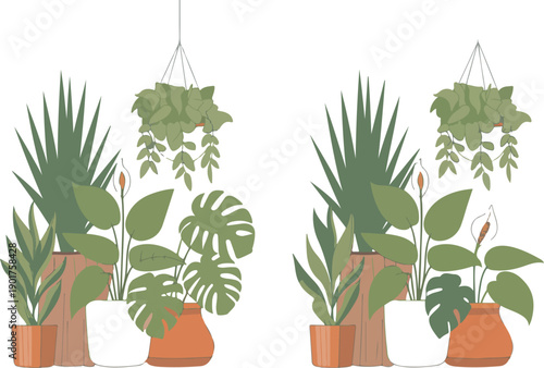 Indoor Plants Outline Icon Set  Decorative Potted Houseplants Collection