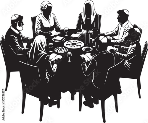 Family gathering around dinner table