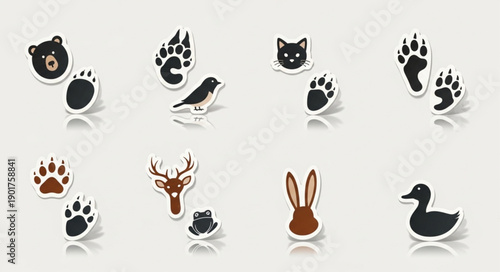 Collection of Animal Icons and Paw Prints.