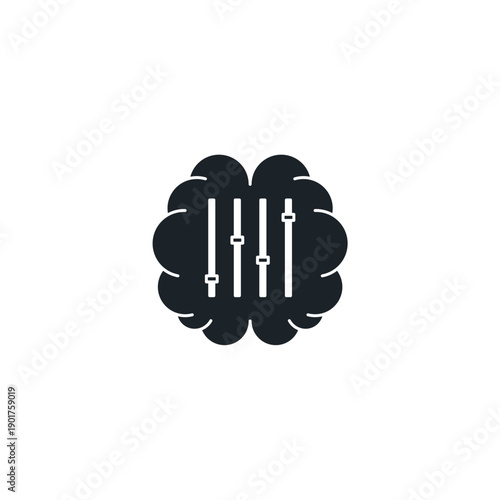 AI model fine tuning icon. Control sliders adjusting settings on human brain. Machine learning optimization and training vector illustration.