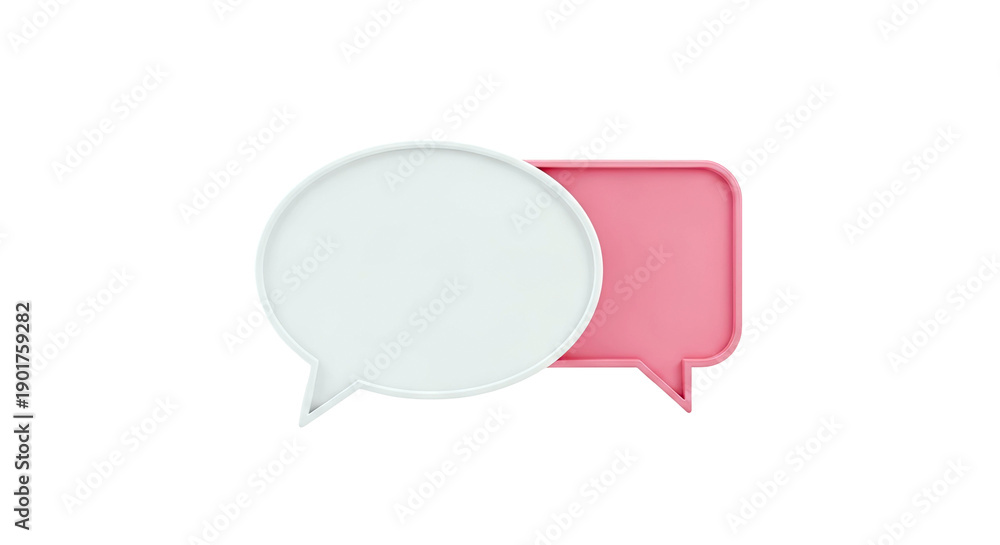 Fototapeta premium Two Speech Bubbles, One White, One Pink, Isolated on White
