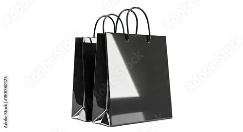 Three glossy black shopping bags on a white background