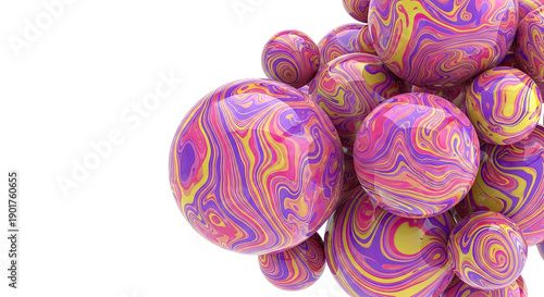 Swirling Marbled Spheres in Pink, Purple, and Yellow