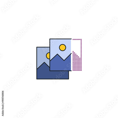 Outpainting AI icon. Image expansion tool extending photo borders. Artificial intelligence uncrop and generative fill vector illustration.