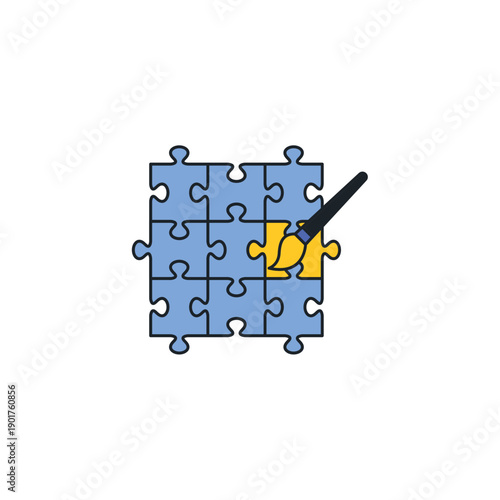 AI inpainting tool icon. Artificial intelligence brush filling missing part of image. Smart photo editing and restoration vector illustration.