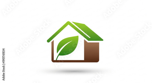Eco friendly house with green roof and leaf symbol for sustainable living and environmental conservation