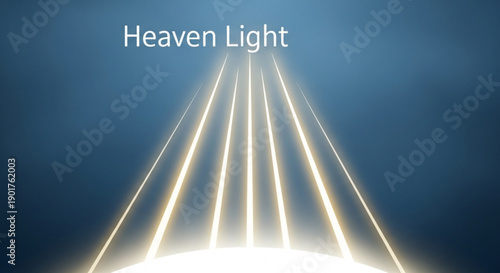 Heavenly light rays shining down from above with divine glow and spiritual atmosphere in dark blue background