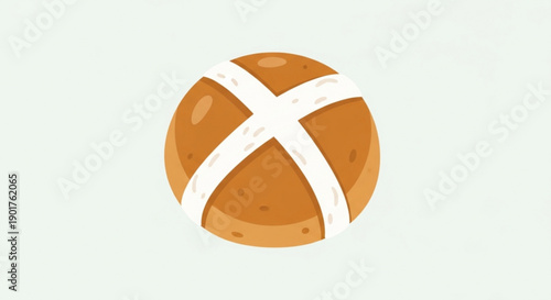 Soft appetizing hot cross bun with white icing on a light background perfect for easter or breakfast