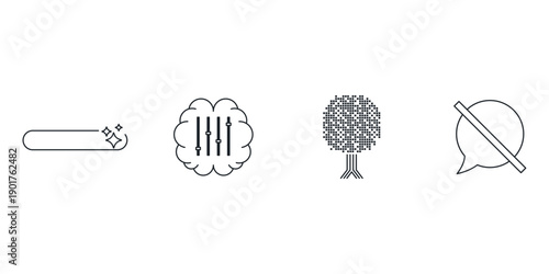 Generative AI creative tools vector icons set. Artificial intelligence art creation symbols including text to image, video generation and magic edit. Digital technology illustration.