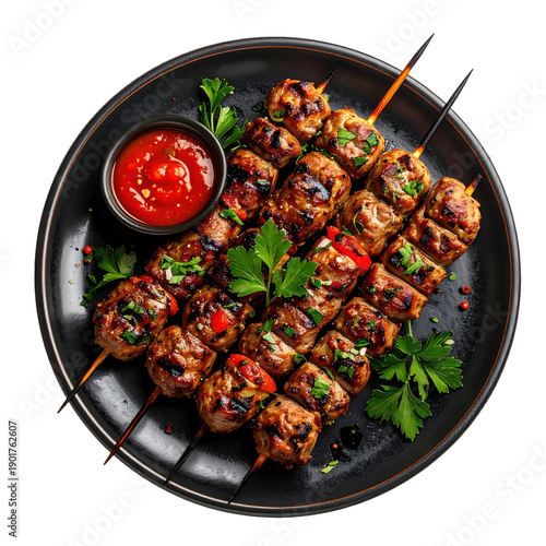 Iranian chelo kebab soltani combination, featuring both barg and koobideh kebabs with buttery rice, carefully isolated on a white background