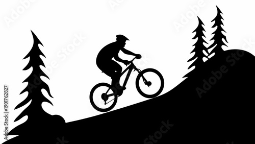 Mountain biker riding down hill in forest
