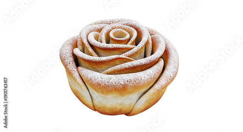 Rose-shaped pastry dusted with powdered sugar