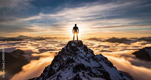 Wallpaper Mural Man standing on mountain peak. Torontodigital.ca