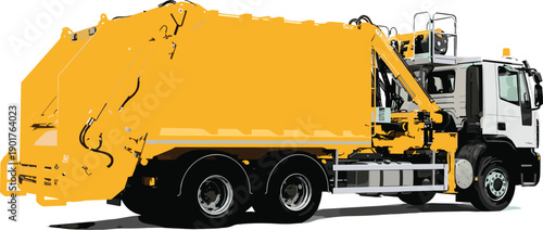 Garbage truck vector illustration isolated on white background for waste management sanitation service recycling industry municipal design advertising poster branding