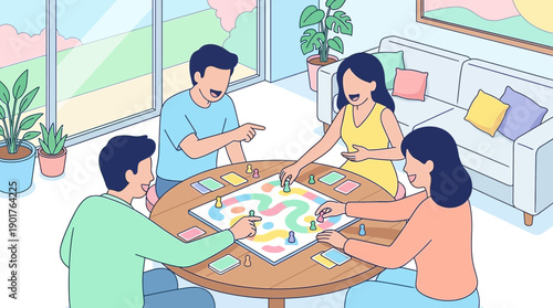Family Playing Board Game at Home for Fun and Connection
