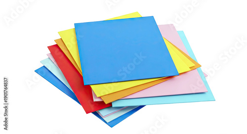 Stack of Colorful Square Papers on White Background