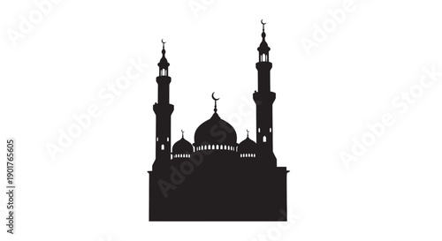 Mosque Silhouette with Twin Minarets Frontal View