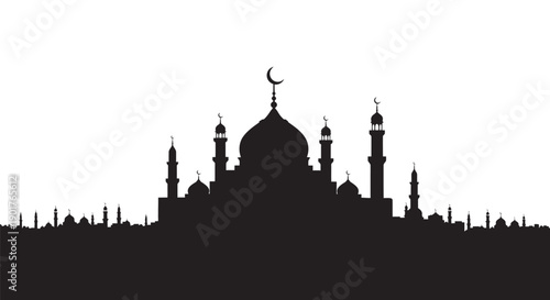 Coastal Mosque Silhouette Icon for Ramadan