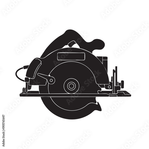 Circular saw icon black silhouette isolated on white background professional power tool for woodworking carpentry building construction industrial cutting equipment electric portable saw instrument