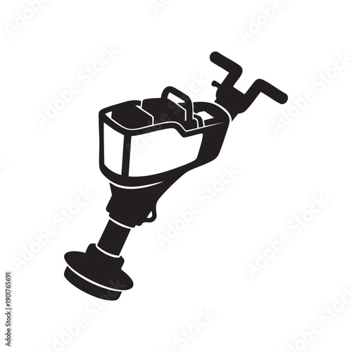 Power rammer icon black silhouette isolated on white background heavy construction machinery soil compactor tamping equipment industrial tool for foundation building roadwork ground compression tool