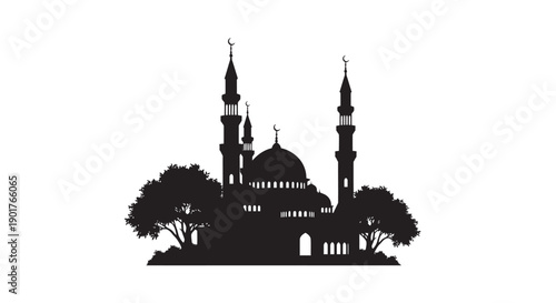 Modern Urban Mosque Aerial View Silhouette Icon
