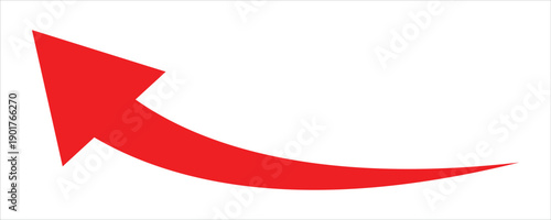 Long red curved arrow rising up concept of stock market business growth, increasing financial profit, business grow up trend sign. Curved arrow isolated on white background. Vector illustration.