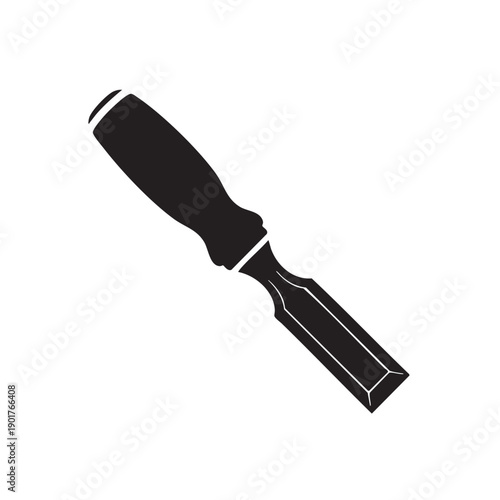 Wood chisel vector illustration, isolated black color silhouette icon for woodworking tool design element, carpentry equipment symbol on white background