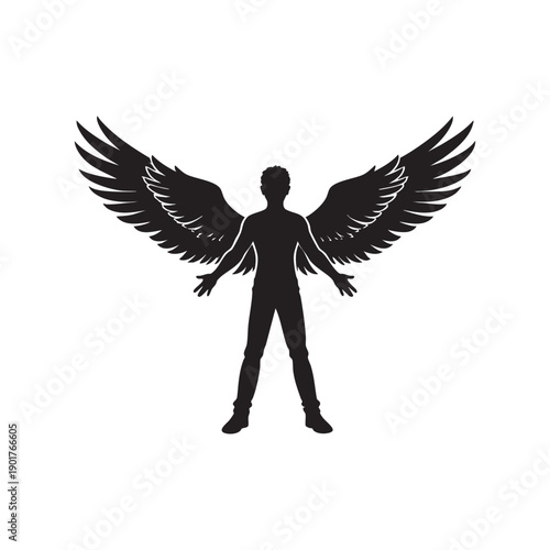 A silhouette of a man with angel wings vector illustration