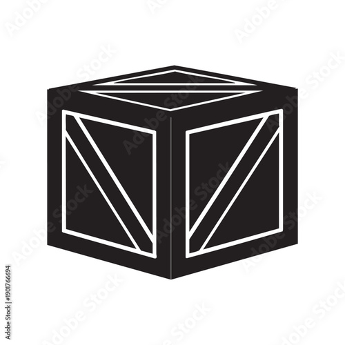 Wooden crate box silhouette icon for shipping and storage services isolated on white background depicting heavy duty wooden packaging for fragile items during transportation and industrial export