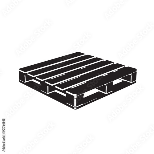 Wooden pallet for transportation cargo isolated on white background, black flat vector icon, industrial warehouse equipment, shipping platform