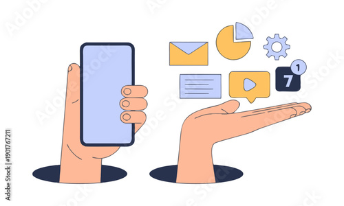 Mobile application dashboard and communication icons flat vector illustration , easily editable.