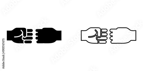 Fist bump line glyphs icon vector for teamwork. Symbolizes solidarity, friendship, and casual greeting. Ideal for community apps and team vibes.
