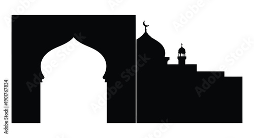 Ramadan Mosque Silhouette with Twin Minarets